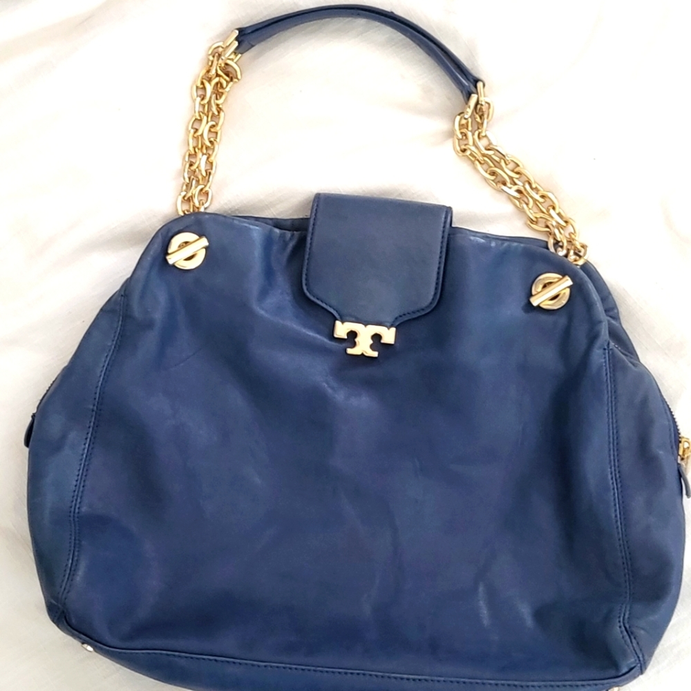 Tory burch blue leather large purse